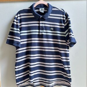 Vintage Lacoste Navy Striped Polo L 6 Rugby Preppy Retro Snap Golf buttons